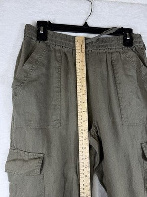 Magaschoni 100% Linen Pants Large Joggers Brown Pull On Cargo Womens