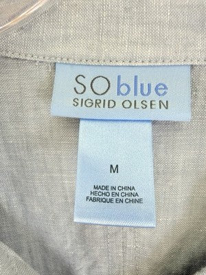 Sigrid Olsen Linen Top Medium Long Sleeve Blouse Button Up Shirt So Blue