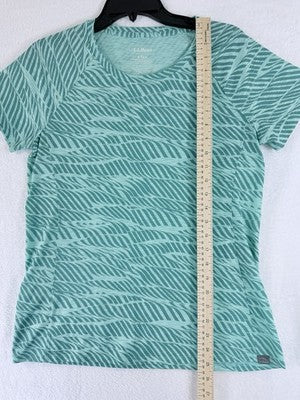 LL Bean Trail Tee Womens Small Green Print Pocket Short Sleeve Top Shirt