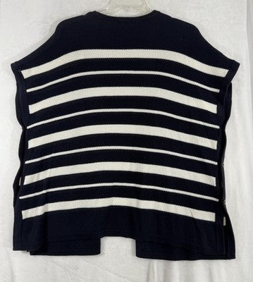 Talbots Cardigan Sweater XS Small Navy Blue White Sleeveless Open Front Womens