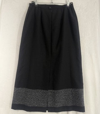 Norton Mcnaughton Skirt 12 Petite Black Wool Midi Lined White Stripe Womens