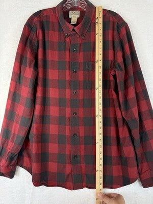 LL Bean Scotch Plaid Flannel Shirt Mens Large Slim Fit Red Plaid Button Down