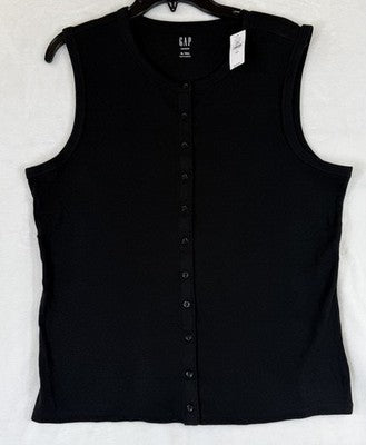 Gap Modern Tee XL Tall Womens Ribbed Sleeveless Top Button Up Black Knit New NWT