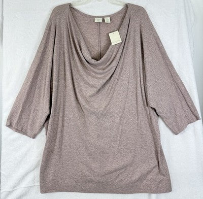 St Tropez West Top 3X Drape Neck 3/4 Sleeve Knit Mauve Pink Modal Womens NEW