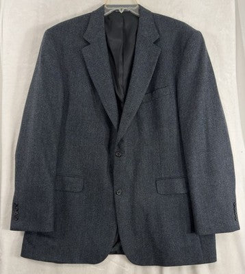 Lands End Blazer Mens 46 Long Blue 100% Wool Blue Gray Herringbone Suit Jacket