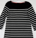 Talbots Dress P XS Petite Womens Black Ivory Striped Knit 3/4 Sleeve Shift