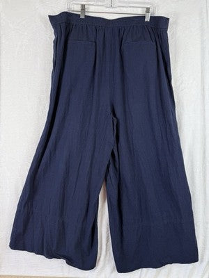 Banana Republic Wide Leg Cropped Pants XL Blue Linen Blend Pull On Womtns