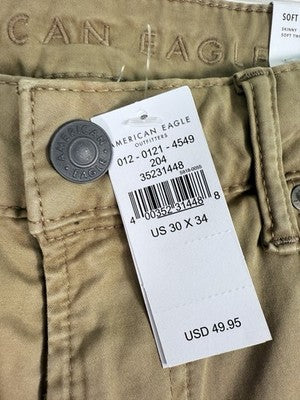 New American Eagle Flex Soft Twill Skinny Pants 30x34 Mens Tan Beige NWT