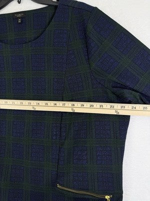 Talbots Top 2XP 3/4 Sleeve Blue Green Plaid 2X Petite Womens Plus Size Metallic