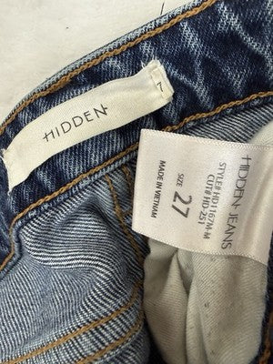 Hidden Jeans 27 Crop Seamed High Rise Straight Leg Raw Hem Blue Womens Denim