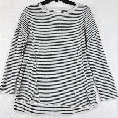 Little Lies Sweater Small Medium Black White Stripe Roll Hem Womens Knit Top