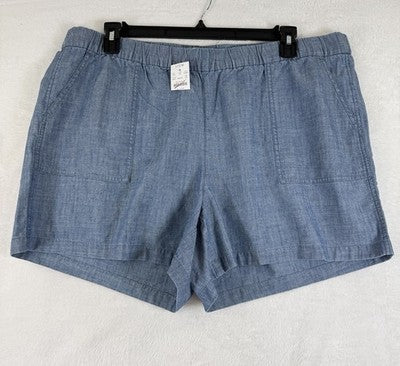 J Crew Shorts Women XXL Blue Chambray Pull On 100% Cotton New NWT