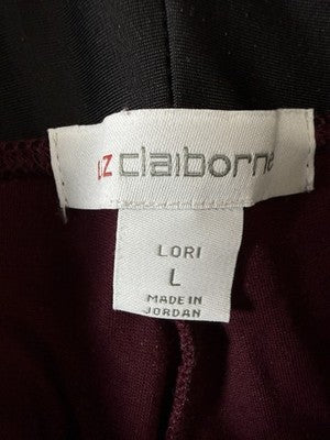 Liz Claiborne Lori Leggings Large Burgundy Red Women Slimming Pull On Ponte Knit