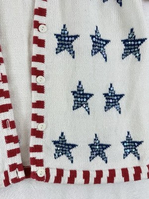 Quacker Factory Small Cardigan Sweater USA Patriotic July 4th American Flag