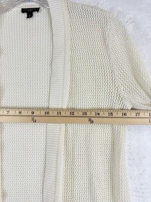 Talbots Cardigan Sweater Size P Petite Small Ivory 100% Cotton Open Knit Front
