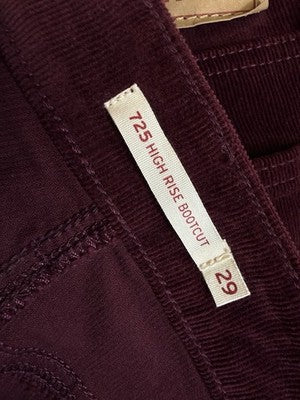 Levis 725 High Rise Bootcut 29 Corduroys Pants Jeans Womens Burgundy Red Levi’s