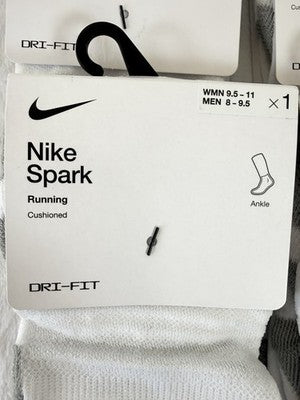 Nike Spark Running Socks White Ankle Men 8-9.5 Women 9.5-11 Cushioned Lot New