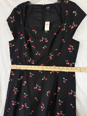 Gap Mini Dress Large Tall Black Cherries Print Cap Sleeve New NWT