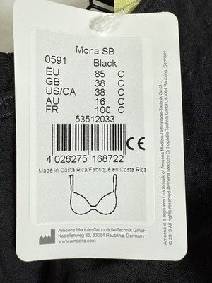 Ameona Bra 38C Mona Mastectomy Black Wire Free Wireless NWT