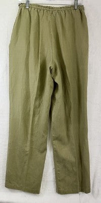 Caribbean Joe 100% Linen Pants Womens Large Green Drawstring High Rise