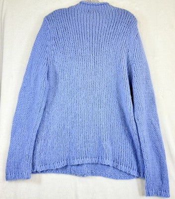LL Bean XL Sweater Womens Blue Wool Mohair Chunky Cable Knit Roll Neck