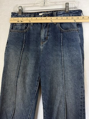 Hidden Jeans 27 Crop Seamed High Rise Straight Leg Raw Hem Blue Womens Denim