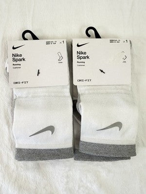 Nike Spark Running Socks White Ankle Men 8-9.5 Women 9.5-11 Cushioned Lot New
