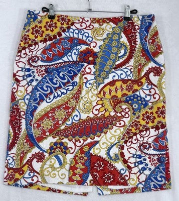 Talbots Skirt 16 Blue Red Paisley Print Short Pencil A-Line Womens