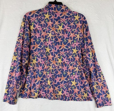 Gottex 1/2 Zip Top XL Womens Golf Starfish Print Blue Pink Long Sleeve Pullover