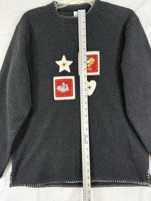 Vintage Warner Bros Sweatshirt Small Holiday Christmas Tweety Bird Gray Womens