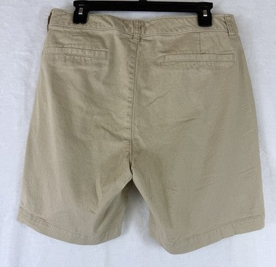 Old Navy Uniform Bermuda Shorts 12 Women Tan Beige Adjustable Waist 7” High Rise
