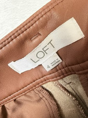 Ann Taylor Loft Faux Leather Pants 4 Cognac Brown Belt Womens
