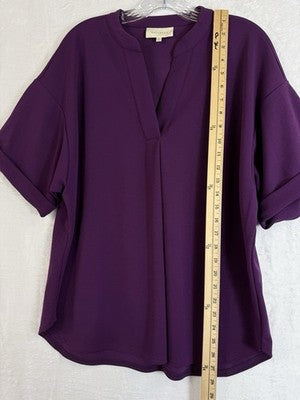 Melloday Top XL Purple Short Sleeve Blouse Womens