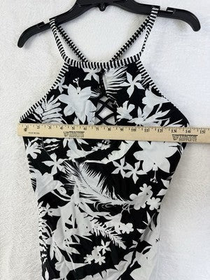 Bleu Rod Beattie Tankini Top 6 Black White Floral Print Swim Swimsuit Womens