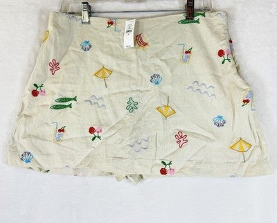Gap Linen Blend Top Skort Set Medium Womens Beige Embroidered 2Pc Sleeveless New