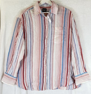 Gap Cotton Gauze Button Down Shirt Medium Women July 4th Red White Blue Top New