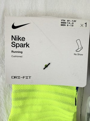Nike Spark Running Socks Crew Ankle No Show Men 6-7.5 Women 7.5-9 Cushioned New