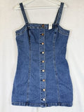 Gap Denim Mini Dress Medium Petite Womens Blue Jean Button Front Strapless New