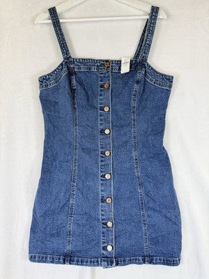 Gap Denim Mini Dress Medium Petite Womens Blue Jean Button Front Strapless New