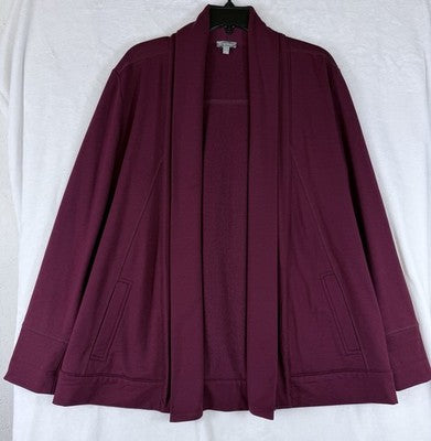 T By Talbots Fleece Cardigan Jacket Large Womens Burgundy Open Front