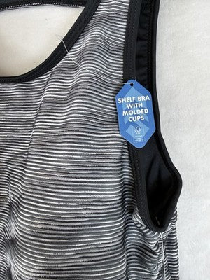 Free Country Tankini Top Small Womens Black Stripe Swim Swimsuit  New NWT