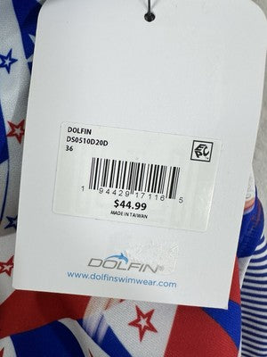 Dolfin Uglies 36 One Piece Swimsuit Red White Blue Womens USA NWT