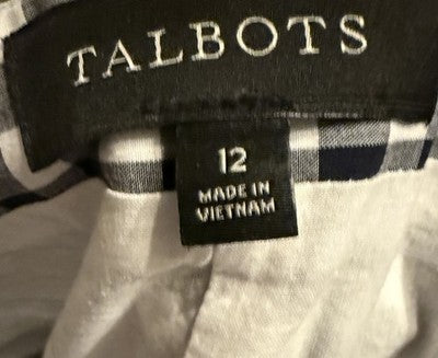 Talbots Ruffle Wrap Skirt 12 Blue Gingham Tie Front Midi 100% Cotton Womens