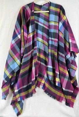 Soft Surroundings Wrap Plaid Purple Blue Green Ruana Poncho Womens One Size