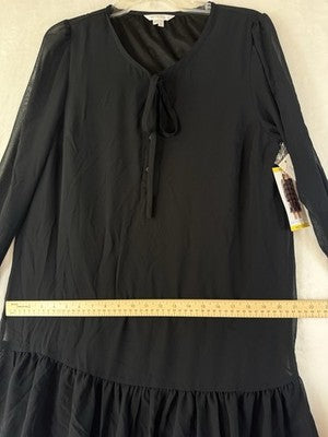 Draper James Dress Medium Shift Black Long Sleeve Shift Flounce Womens New NWT