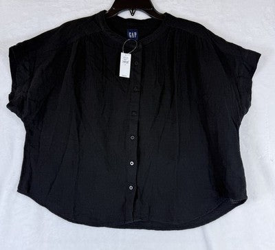 Gap Cotton Gauze Dolman Shirt Small Womens Top Black Button Up Short Sleeve New