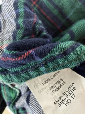 J Crew Flannel Pajama Pants Medium Mens Green Blue Plaid 100% Cotton PJ