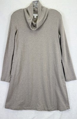 J Jill Dress XS Long Sleeve Cowl Neck Shift Knit Pima Cotton Beige Pockets Pure