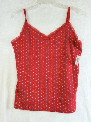 Gap Body Pajama Top Large Tall Women PJ Tank Cami Red Floral Pointelle New
