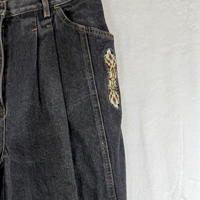 Vintage 80s 90s Jeans 14 Womens High Rise Mom Gray Embroidered Hipster Tapered
